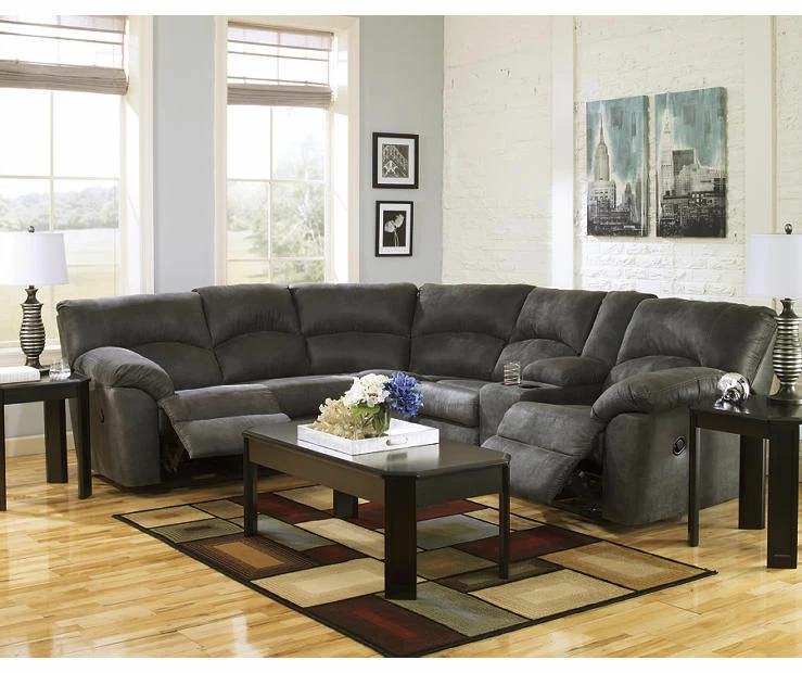 Signature Design By Ashley Tambo Pewter Faux Leather Reclining Sectional 3 Signature Design By Ashley Tambo Pewter Faux Leather Reclining Sectional